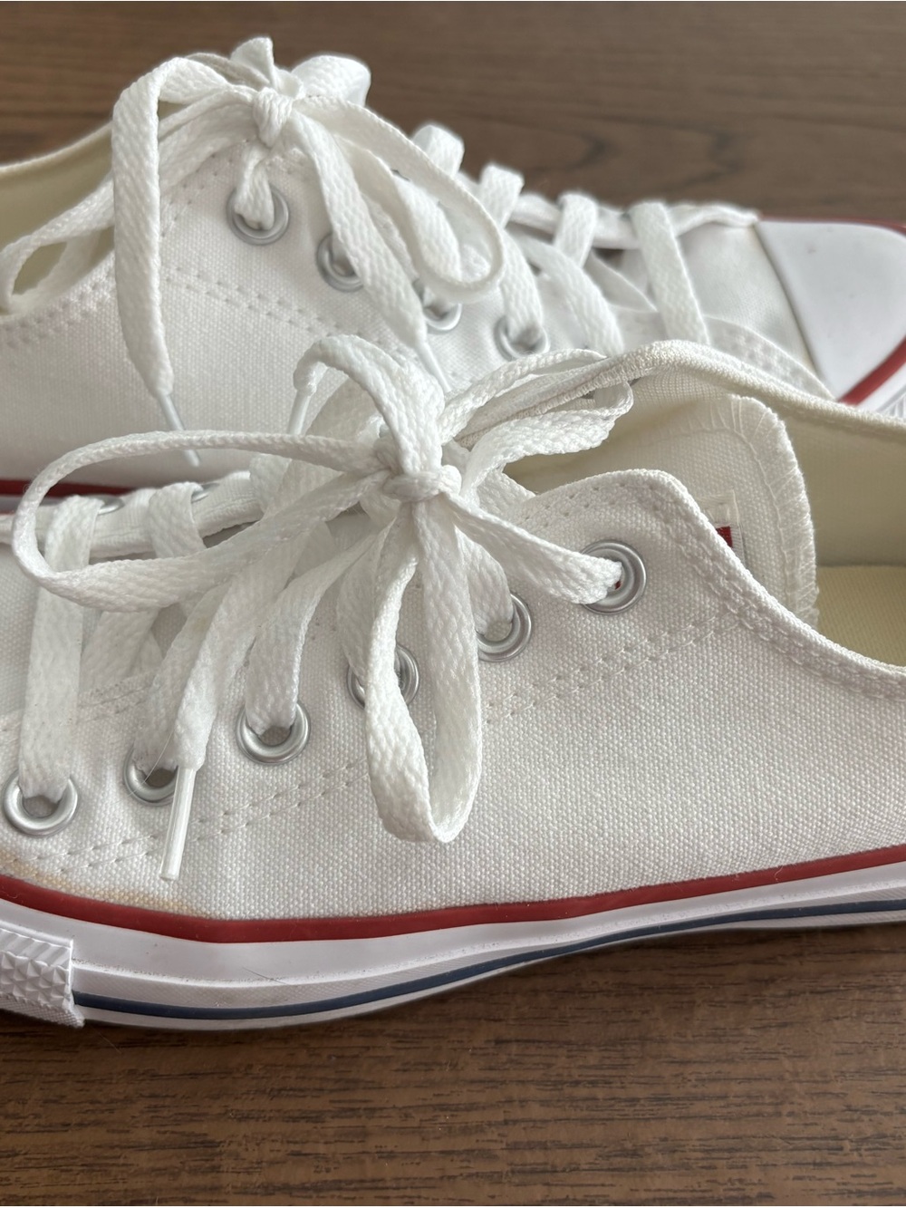 Converse White Low Top Sneakers with Red & Black Trim - Picture 4 of 6
